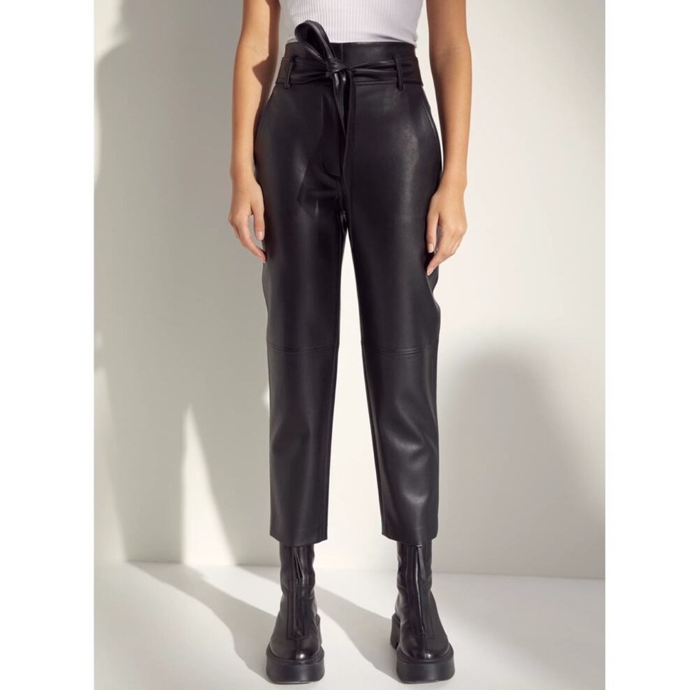 Wilfred Aritzia Tie-Front Pant Vegan Leather Trousers in Dark Olive